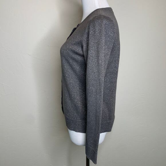 LOFT Gray Silver Metallic Cardigan Hight Neck Small Petite - Picture 3 of 8